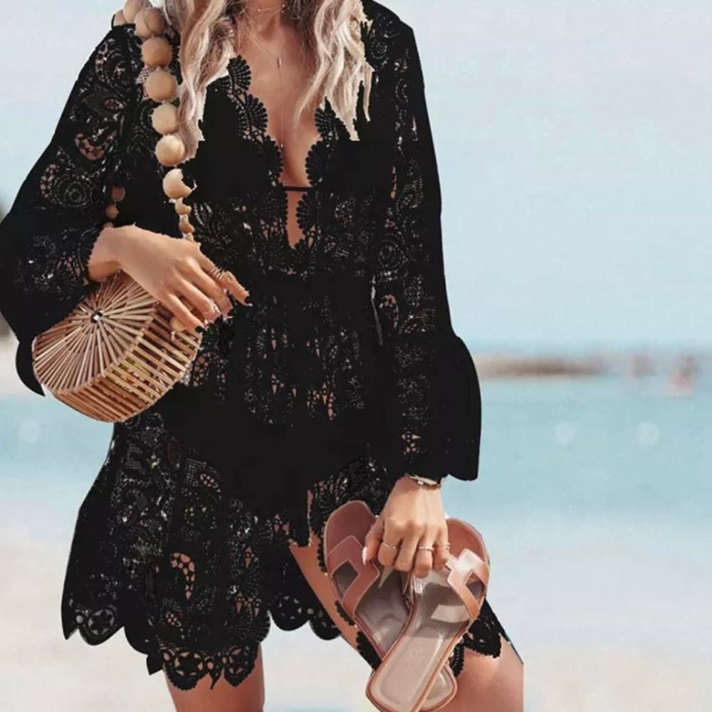 Black lace kimono pullover